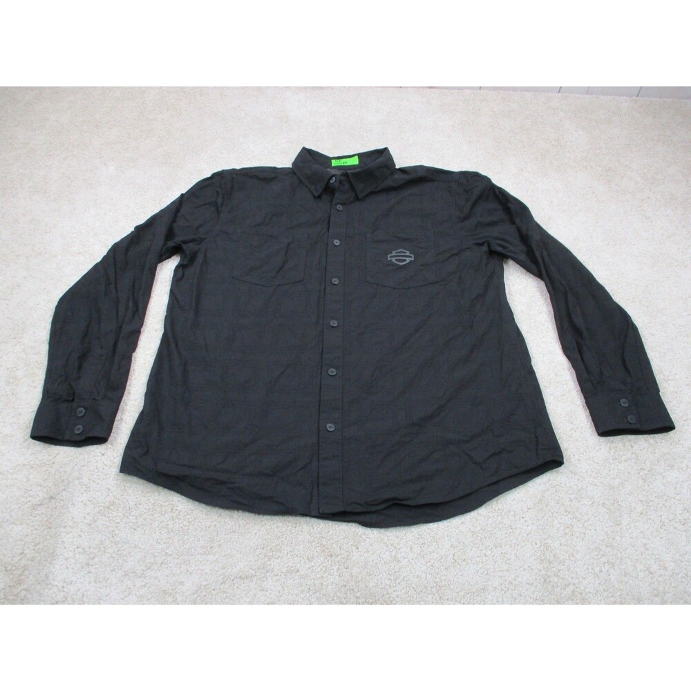 Harley Davidson Shirt Mens XL Slim Black Motorcycle Biker Long Sleeve Button Up